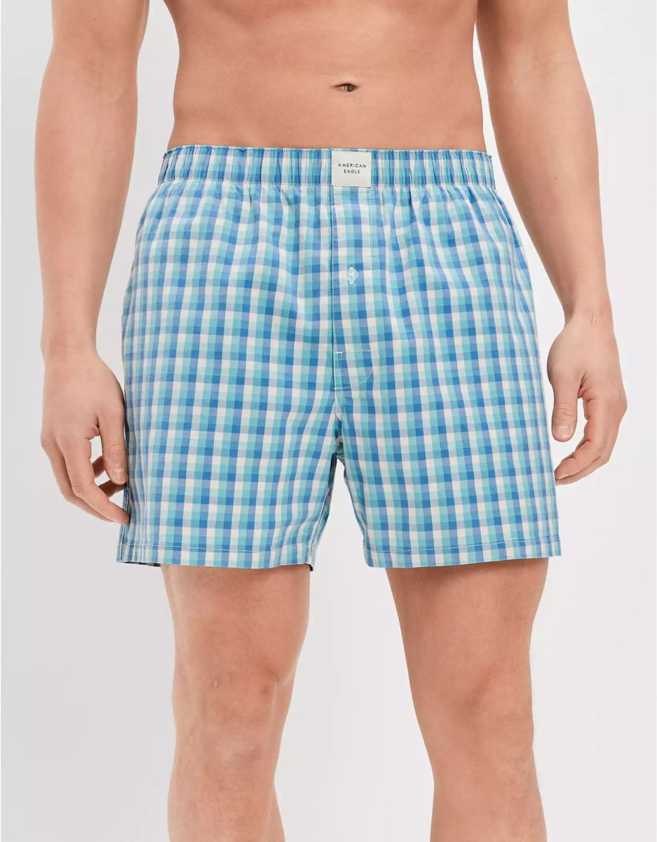 Shorts De Bain American Eagle AEO Plaid Stretch Pocket Turquoise Homme | NNR-60702238